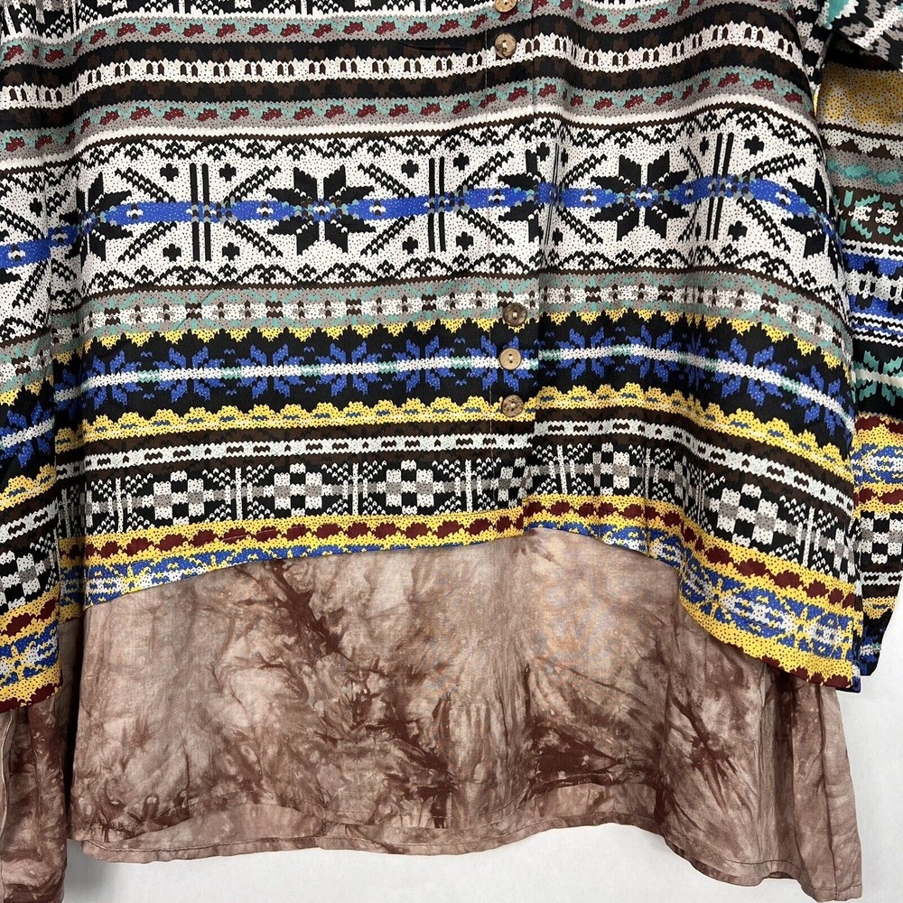 Jimmy Yoo Tunic Top Womens 2X Multi Aztec Striped Satin Tie Dye Hem Lagenlook - Picture 6 of 13